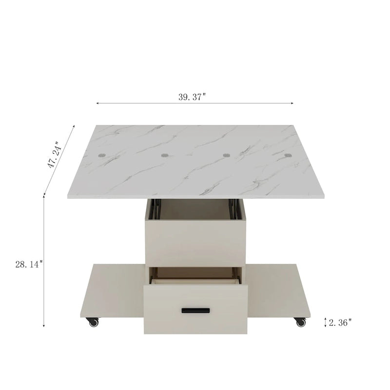Modern Lift-Up Coffee Table with 4 Stools and 2 Drawers