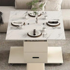 Modern Lift-Up Coffee Table with 4 Stools and 2 Drawers