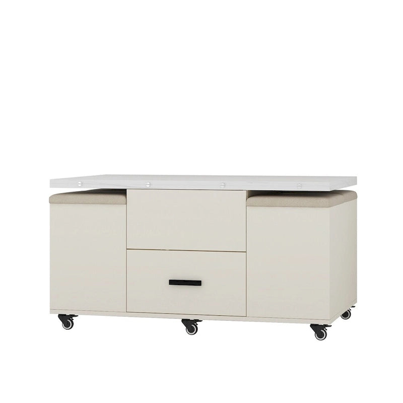 Modern Lift-Up Coffee Table with 4 Stools and 2 Drawers