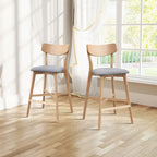 Modern 3-Piece Dining Set with Round Wood Table and 2 Solid Wood Upholstered Bar Stools for Dining Room Bar and Living Room