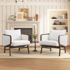 Sherpa Fabric Accent Chair Set of 2, Upholstered Armchair with Solid Wood Frame