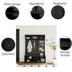 Modern Style Coat Rack with Shoe Bench, Shoe Storage, Storage Shelves and Pegboard, for Entrance and Hallway, Living Room