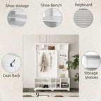 Modern Style Coat Rack with Shoe Bench, Shoe Storage, Storage Shelves and Pegboard, for Entrance and Hallway, Living Room