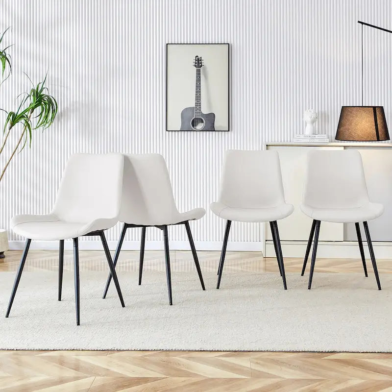 Dining Chair Set of 4, Family Dining Chair with Leather Backrest, Comfortable Kitchen Dining Chair with Extra Wide Cushion