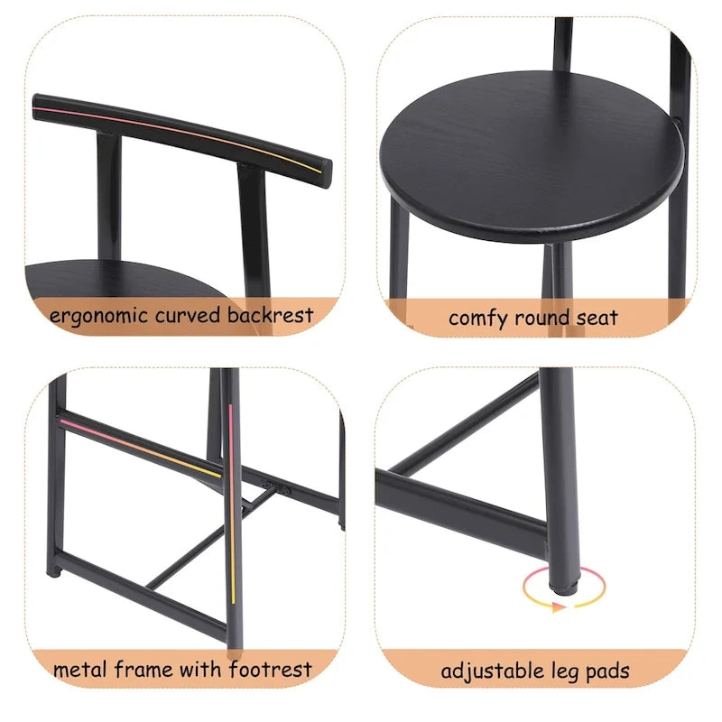 27H Barstool Set of 3 Wooden Round Bar Stools with Footrest, Easy Assembly, for Dining Room, Kitchen