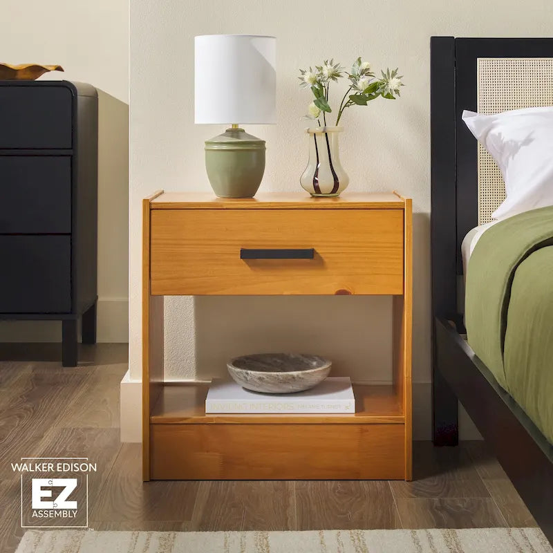 Modern Easy Assembly 1-Drawer Solid Wood Nightstand