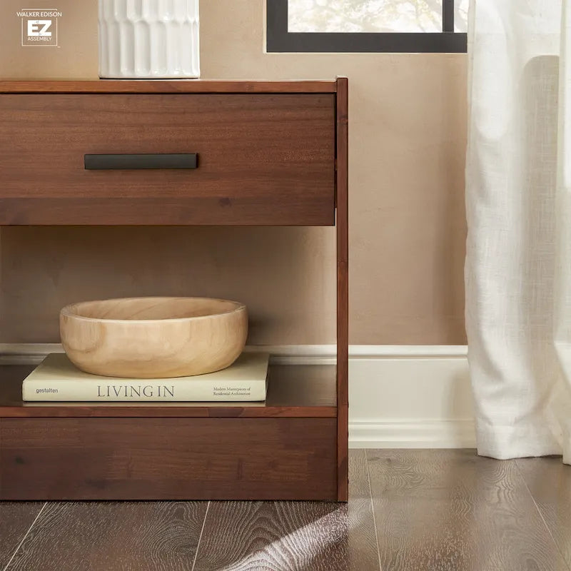 Modern Easy Assembly 1-Drawer Solid Wood Nightstand