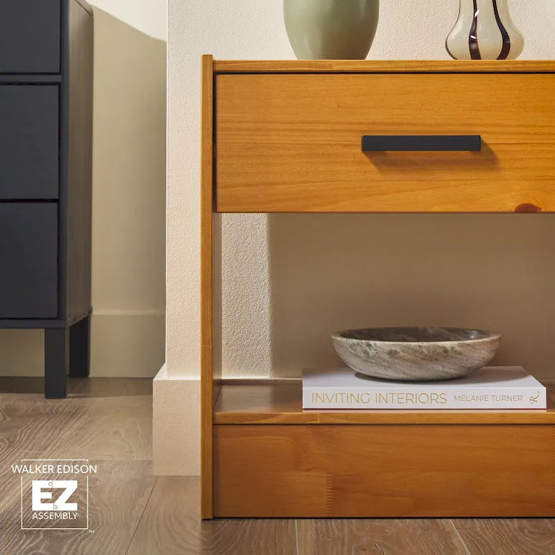Modern Easy Assembly 1-Drawer Solid Wood Nightstand