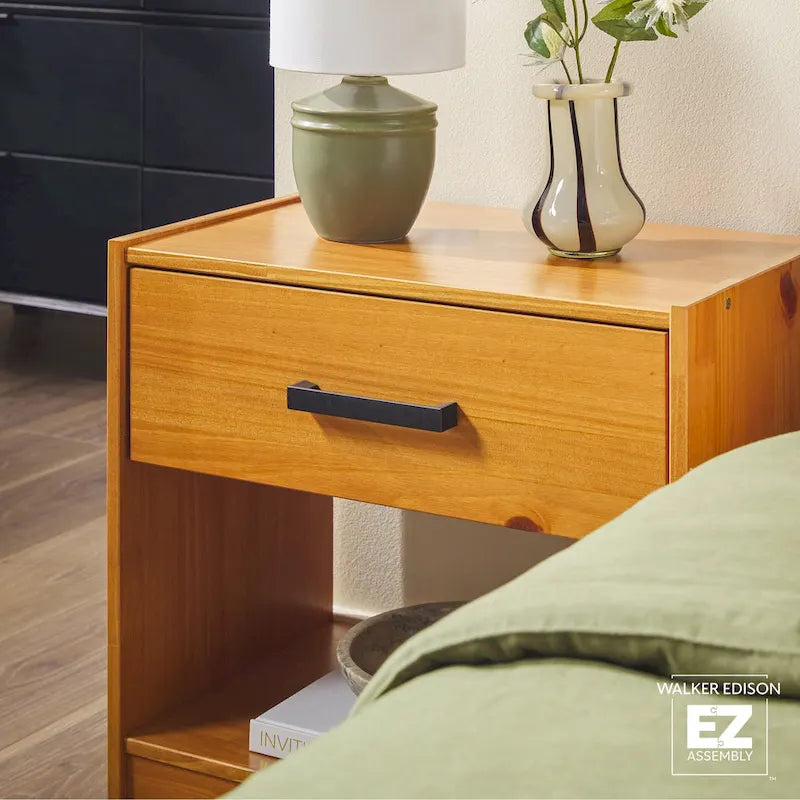 Modern Easy Assembly 1-Drawer Solid Wood Nightstand