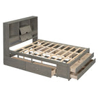 Queen Size Platform Bed with Storage Headboard and 8 Drawers, Gray