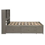 Queen Size Platform Bed with Storage Headboard and 8 Drawers, Gray