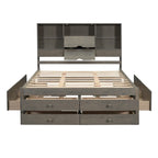 Queen Size Platform Bed with Storage Headboard and 8 Drawers, Gray