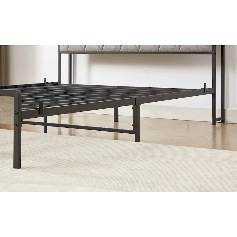 Grey & Queen Bed with Charging Station