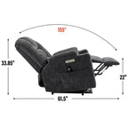 Grey Spacious Power Lift Recliner with Massage, Heat, Dual USB Ports, Type C Charging, and Cup Holders