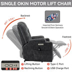 Grey Spacious Power Lift Recliner with Massage, Heat, Dual USB Ports, Type C Charging, and Cup Holders