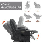 Grey Spacious Power Lift Recliner with Massage, Heat, Dual USB Ports, Type C Charging, and Cup Holders