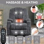 Grey Spacious Power Lift Recliner with Massage, Heat, Dual USB Ports, Type C Charging, and Cup Holders