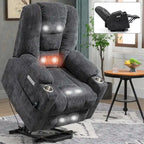 Grey Spacious Power Lift Recliner with Massage, Heat, Dual USB Ports, Type C Charging, and Cup Holders
