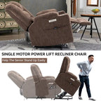 Grey Spacious Power Lift Recliner with Massage, Heat, Dual USB Ports, Type C Charging, and Cup Holders