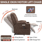 Grey Spacious Power Lift Recliner with Massage, Heat, Dual USB Ports, Type C Charging, and Cup Holders
