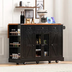 Kitchen Island on Lockable Wheels with Drop Leaf, Moveable Island Table with 2 Tempered Glass Doors, Power Outlet & 5 Open Racks