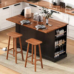 Kitchen Island on Lockable Wheels with Drop Leaf, Moveable Island Table with 2 Tempered Glass Doors, Power Outlet & 5 Open Racks
