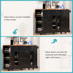 Kitchen Island on Lockable Wheels with Drop Leaf, Moveable Island Table with 2 Tempered Glass Doors, Power Outlet & 5 Open Racks