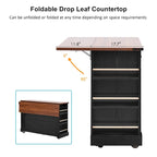 Kitchen Island on Lockable Wheels with Drop Leaf, Moveable Island Table with 2 Tempered Glass Doors, Power Outlet & 5 Open Racks