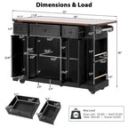 Kitchen Island on Lockable Wheels with Drop Leaf, Moveable Island Table with 2 Tempered Glass Doors, Power Outlet & 5 Open Racks
