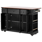 Kitchen Island on Lockable Wheels with Drop Leaf, Moveable Island Table with 2 Tempered Glass Doors, Power Outlet & 5 Open Racks