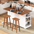 Kitchen Island on Lockable Wheels with Drop Leaf, Moveable Island Table with 2 Tempered Glass Doors, Power Outlet & 5 Open Racks
