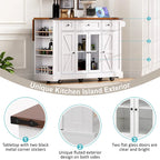 Kitchen Island on Lockable Wheels with Drop Leaf, Moveable Island Table with 2 Tempered Glass Doors, Power Outlet & 5 Open Racks