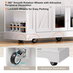 Kitchen Island on Lockable Wheels with Drop Leaf, Moveable Island Table with 2 Tempered Glass Doors, Power Outlet & 5 Open Racks