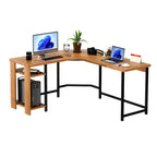 Modern L-Shaped Gaming PC Desk with Wood and Black Frame for Home Office Study