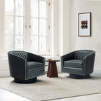 Faux Leather Nailheads Swivel Barrel Chair Set of 2