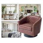 Faux Leather Nailheads Swivel Barrel Chair Set of 2