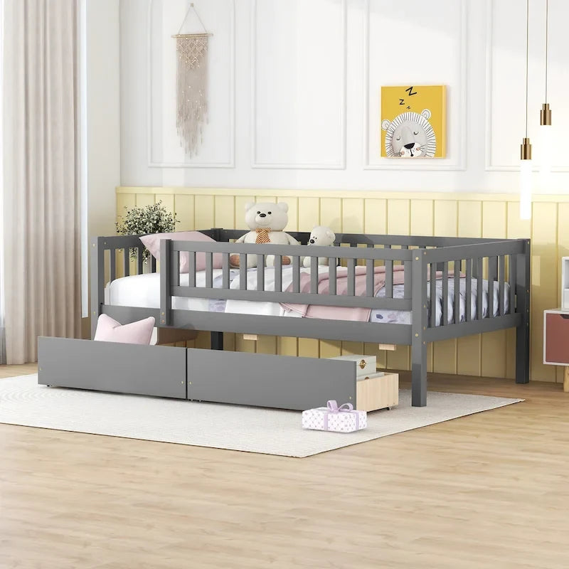 Twin Size Daybed Wood Bed With Two Drawers, Gray