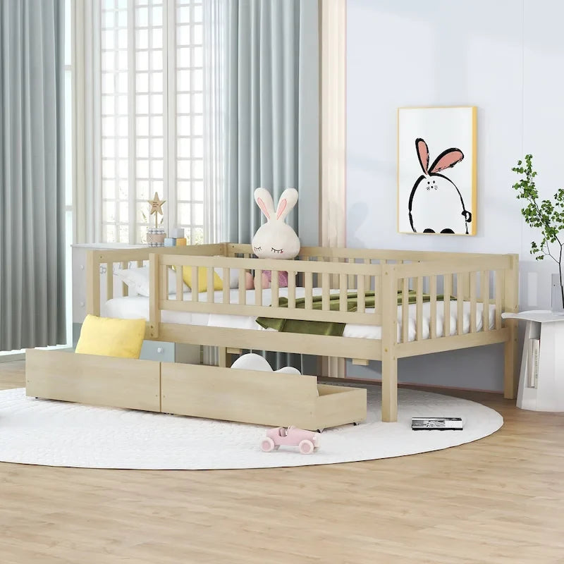 Twin Size Daybed Wood Bed With Two Drawers, Gray