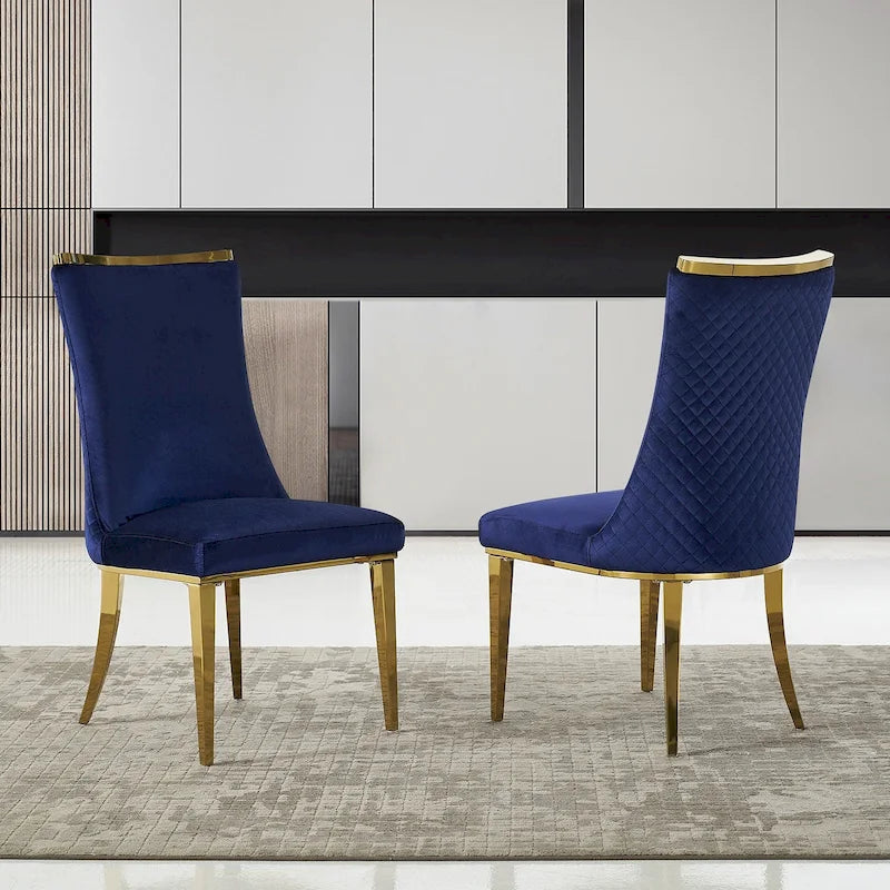 Velvet Dining Room Chairs with Reticulate Texture Back and Metal Trim Top