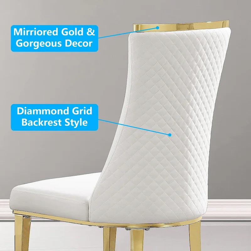 Velvet Dining Room Chairs with Reticulate Texture Back and Metal Trim Top