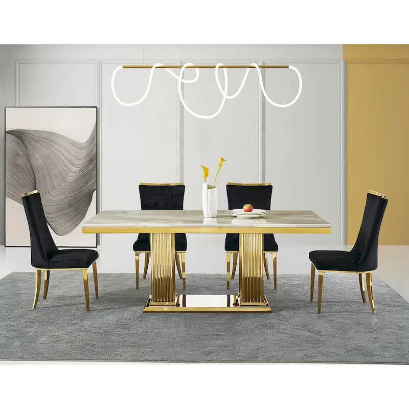 Velvet Dining Room Chairs with Reticulate Texture Back and Metal Trim Top