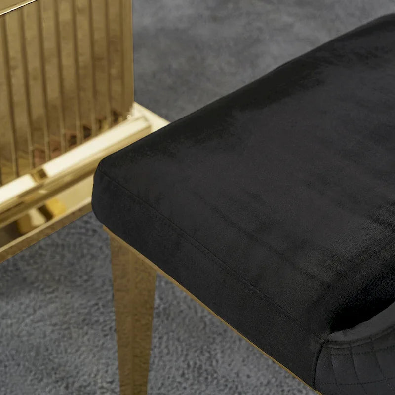 Velvet Dining Room Chairs with Reticulate Texture Back and Metal Trim Top