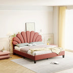 Upholstered Platform Bed with Flower Pattern Headboard
