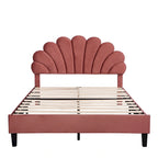 Upholstered Platform Bed with Flower Pattern Headboard