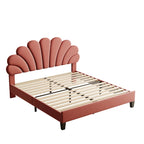 Upholstered Platform Bed with Flower Pattern Headboard