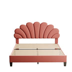 Upholstered Platform Bed with Flower Pattern Headboard