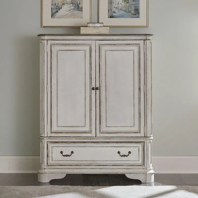 Antique White & Weathered Bark Door Chest