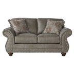  Leinster Stone Grey Faux Leather-upholstered Nailhead Loveseat