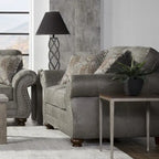 Leinster Stone Grey Faux Leather-upholstered Nailhead Loveseat