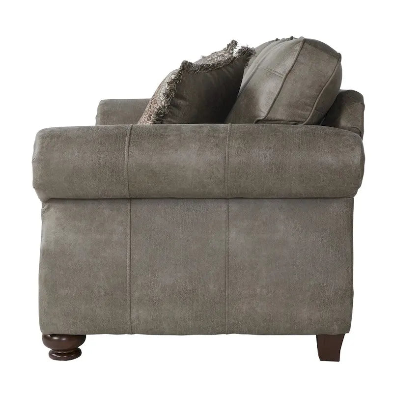 Leinster Stone Grey Faux Leather-upholstered Nailhead Loveseat